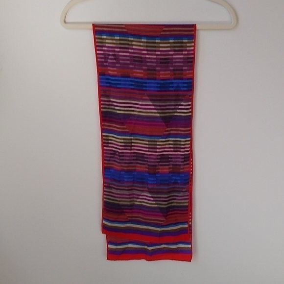 Silk Scarf 48"x 10" by Collection XIIX Geometric Stripes Colorful 80s - Picture 1 of 6